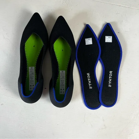 ROTHYS- The Point Ballet Flats Black Professional Work Career Slip On Shoes