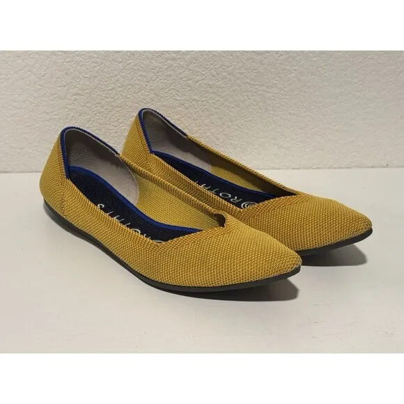 Rothy’s Womens The Point Ballet Flats Shoes Sz 5.5 Yellow Slip On Comfort Work