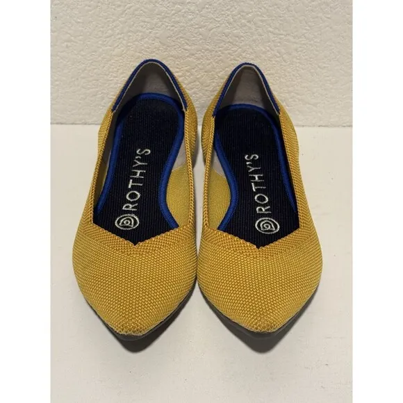 Rothy’s Womens The Point Ballet Flats Shoes Sz 5.5 Yellow Slip On Comfort Work