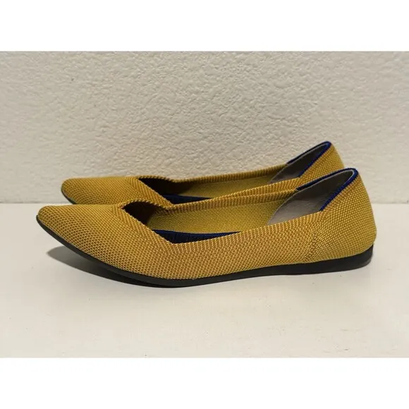 Rothy’s Womens The Point Ballet Flats Shoes Sz 5.5 Yellow Slip On Comfort Work