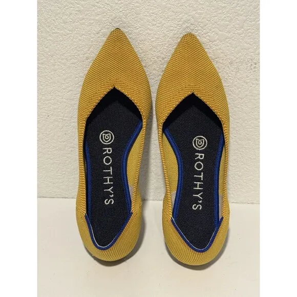 Rothy’s Womens The Point Ballet Flats Shoes Sz 5.5 Yellow Slip On Comfort Work
