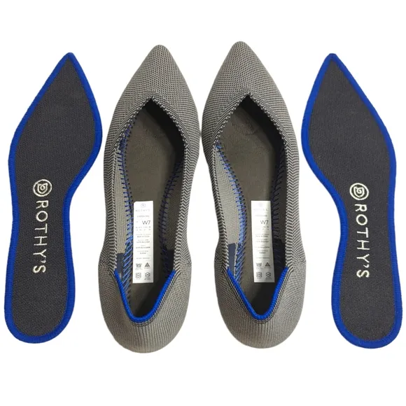 Rothy's Women's The Point‎ Grey Birdseye Knit Fabric Ballet Slip On Flats 7