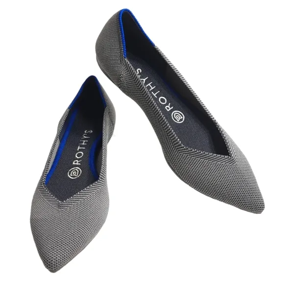 Rothy's Women's The Point‎ Grey Birdseye Knit Fabric Ballet Slip On Flats 7