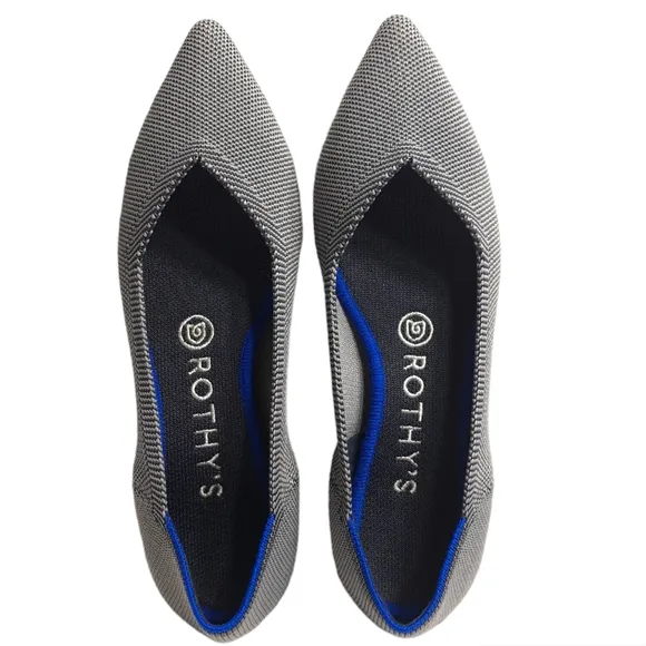 Rothy's Women's The Point‎ Grey Birdseye Knit Fabric Ballet Slip On Flats 7