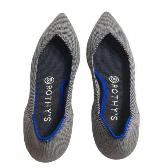 Rothy's Women's The Point‎ Grey Birdseye Knit Fabric Ballet Slip On Flats 7