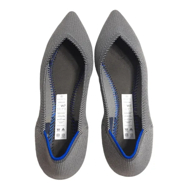 Rothy's Women's The Point‎ Grey Birdseye Knit Fabric Ballet Slip On Flats 7