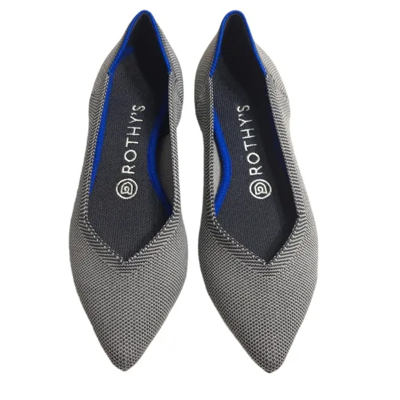 Rothy's Women's The Point‎ Grey Birdseye Knit Fabric Ballet Slip On Flats 7