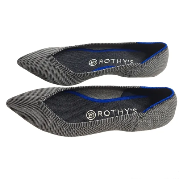 Rothy's Women's The Point‎ Grey Birdseye Knit Fabric Ballet Slip On Flats 7