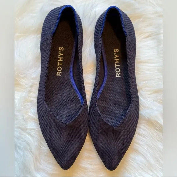 Rothy's Women’s The Point Washable Ballet Flats in Navy Blue, Size US 7