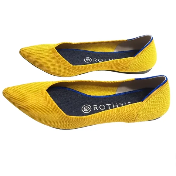 Rothy’s Womens Yellow Marigold‎ Pointed Toe Slip On Flats Ballet Style Size 7.5