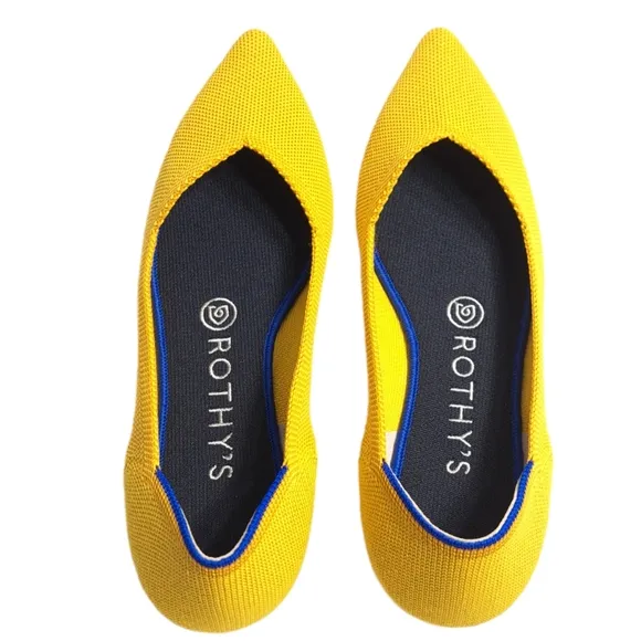 Rothy’s Womens Yellow Marigold‎ Pointed Toe Slip On Flats Ballet Style Size 7.5