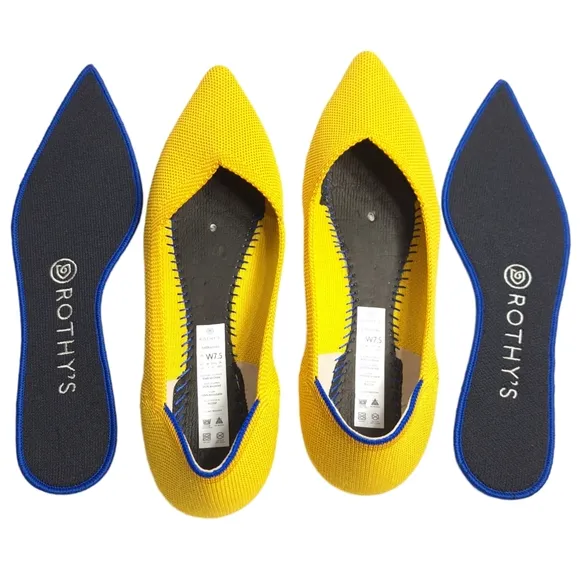 Rothy’s Womens Yellow Marigold‎ Pointed Toe Slip On Flats Ballet Style Size 7.5