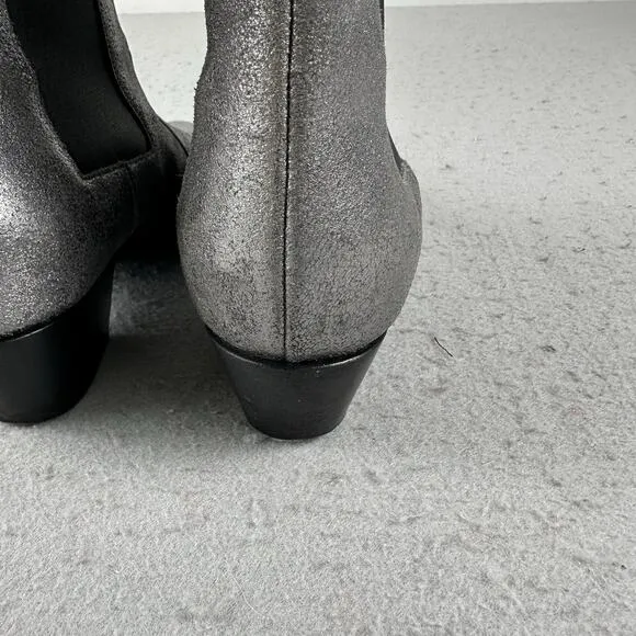 Saint Laurent Paris Silver Glitter Chelsea Heel Ankle Boots 40.5 EU