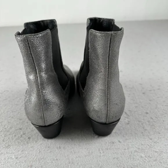 Saint Laurent Paris Silver Glitter Chelsea Heel Ankle Boots 40.5 EU