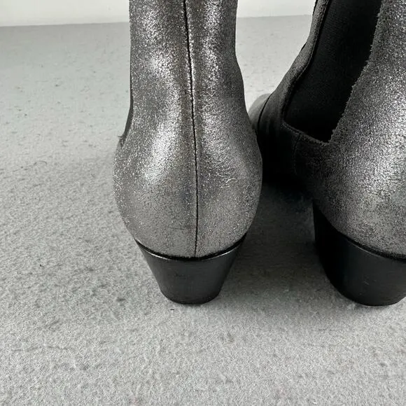 Saint Laurent Paris Silver Glitter Chelsea Heel Ankle Boots 40.5 EU