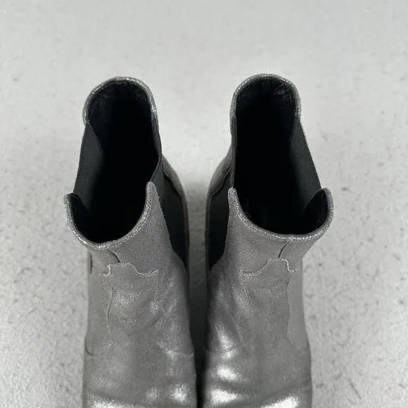 Saint Laurent Paris Silver Glitter Chelsea Heel Ankle Boots 40.5 EU