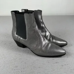 Saint Laurent Paris Silver Glitter Chelsea Heel Ankle Boots 40.5 EU