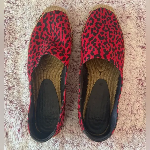 Saint Laurent Red Leopard Print Espadrilles with Embroidered Accents
