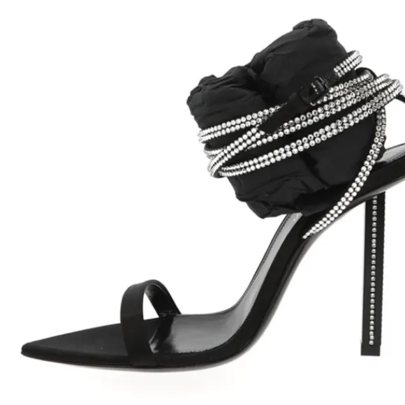 SAINT LAURENT Tower Crystal Embellished Satin Ankle Strap Sandals