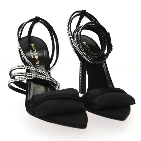 SAINT LAURENT Tower Crystal Embellished Satin Ankle Strap Sandals