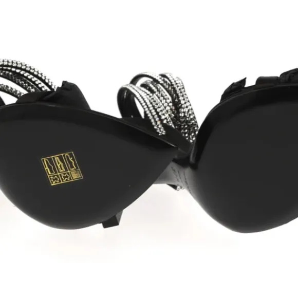 SAINT LAURENT Tower Crystal Embellished Satin Ankle Strap Sandals
