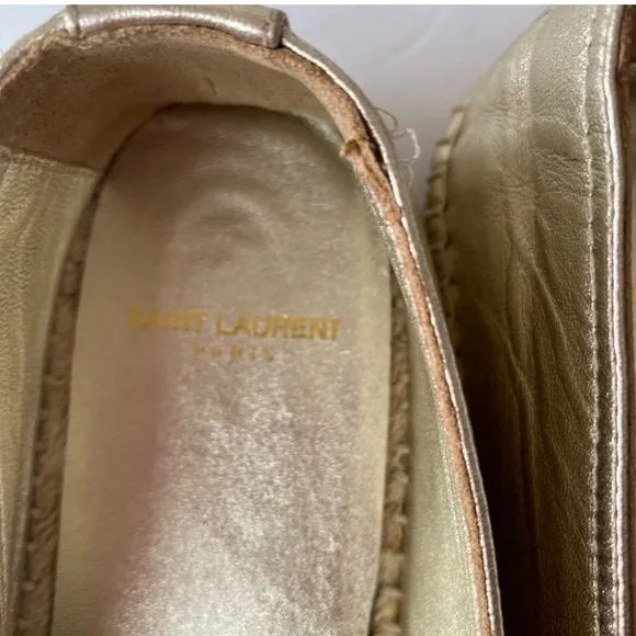 Saint Laurent YSL Metallic Gold Logo Espadrilles Flats 36/6