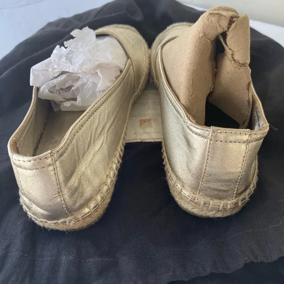 Saint Laurent YSL Metallic Gold Logo Espadrilles Flats 36/6