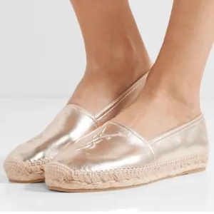 Saint Laurent YSL Metallic Gold Logo Espadrilles Flats 36/6