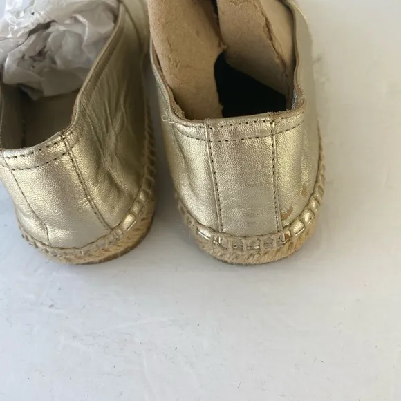 Saint Laurent YSL Metallic Gold Logo Espadrilles Flats 36/6