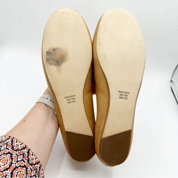 Saks Fifth Ave 10022-Shoe Nude Leather Ballet Flat New Size 10