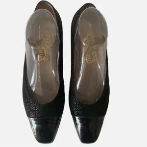 Salvatore Ferragamo, Black Leather Patterned Flats Made in Italy