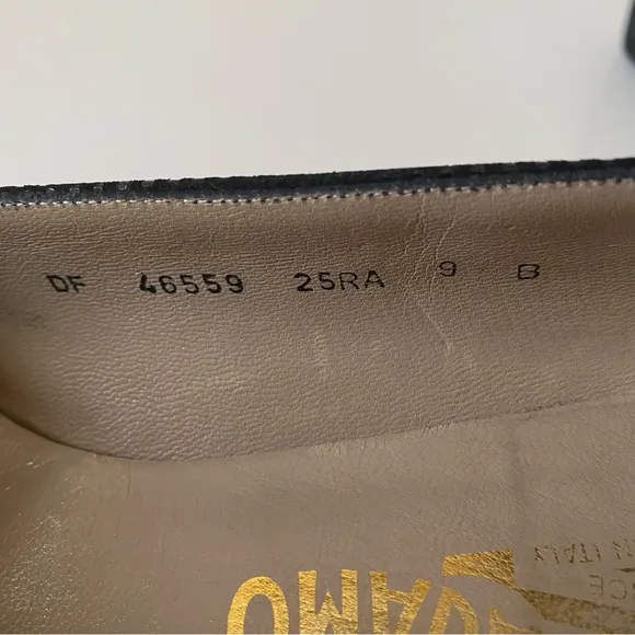 Salvatore Ferragamo, Black Leather Patterned Flats Made in Italy