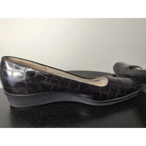 Salvatore Ferragamo ladies reptile embossed print espresso 7 2A loafer