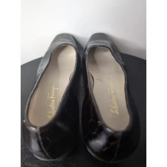 Salvatore Ferragamo ladies reptile embossed print espresso 7 2A loafer