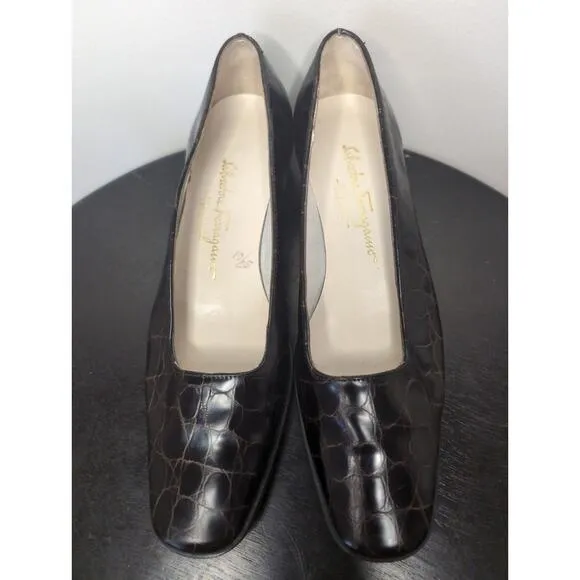Salvatore Ferragamo ladies reptile embossed print espresso 7 2A loafer