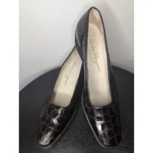 Salvatore Ferragamo ladies reptile embossed print espresso 7 2A loafer