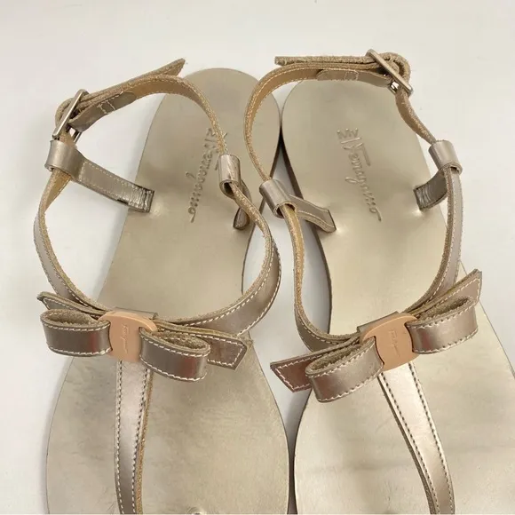 Salvatore Ferragamo “My Ferragamo” Women’s Thong Sandals Flat Ankle Strap 8 M