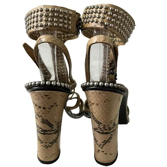 Salvatore Ferragamo Python Snakeprint Sandals Size 10 Bead Details Ankle…