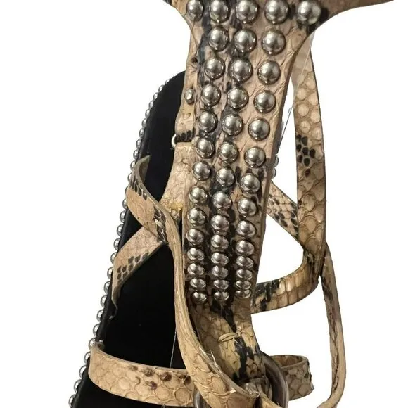 Salvatore Ferragamo Python Snakeprint Sandals Size 10 Bead Details Ankle…