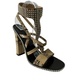 Salvatore Ferragamo Python Snakeprint Sandals Size 10 Bead Details Ankle…