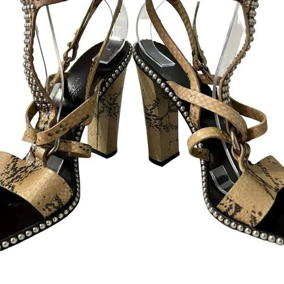 Salvatore Ferragamo Python Snakeprint Sandals Size 10 Bead Details Ankle…