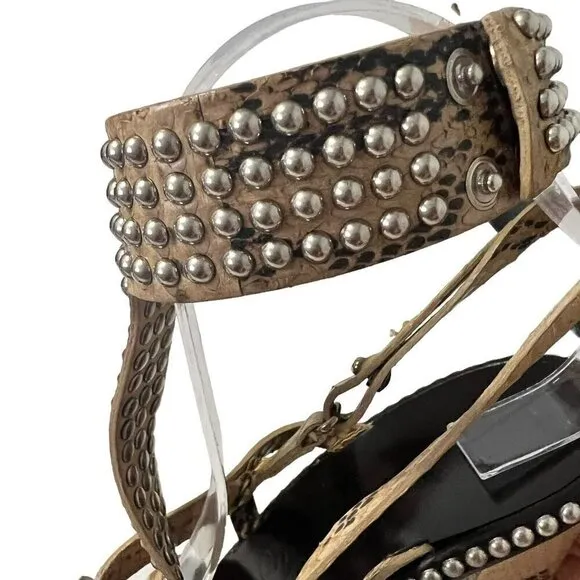 Salvatore Ferragamo Python Snakeprint Sandals Size 10 Bead Details Ankle…