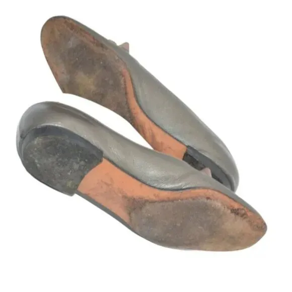 Salvatore Ferragamo Vintage Bow Bronze Pewter Taupe Leather Flats Loafers 8 AA