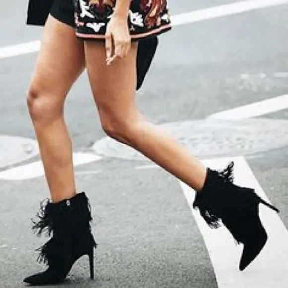 SAM EDELMAN Belinda Fringe Suede Pointy Toe Boots