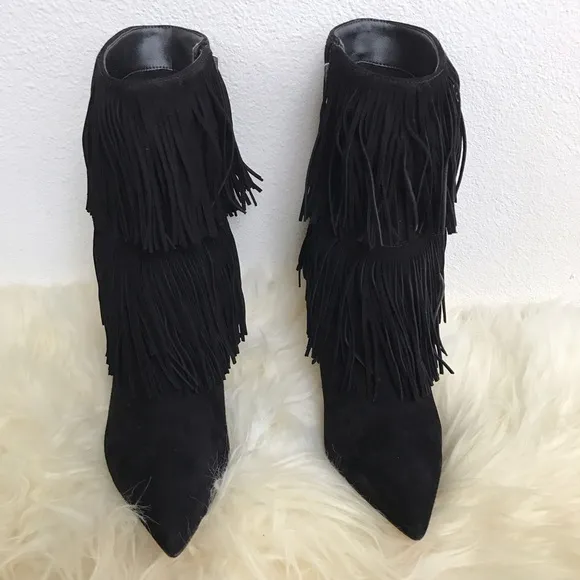 SAM EDELMAN Belinda Fringe Suede Pointy Toe Boots