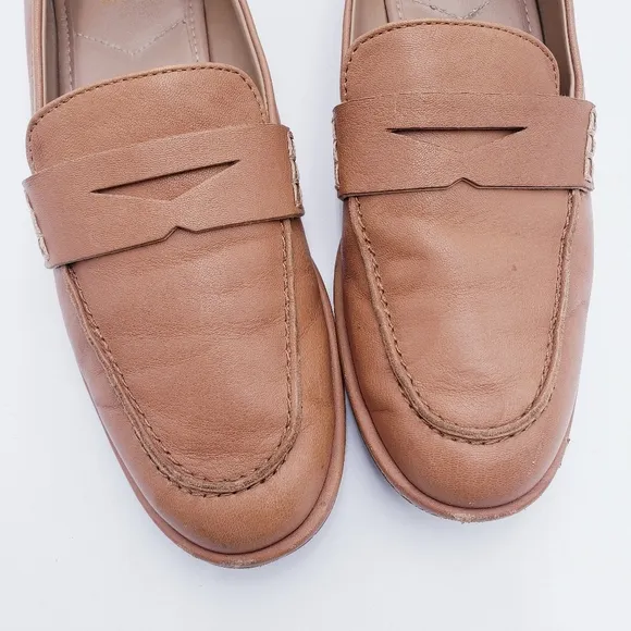 Sam Edelman Birch Penny Loafer Women’s 8 Tan Leather Slip On Flats Almond Toe