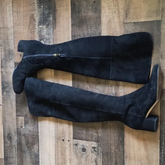 Sam Edelman Elina Black Leather Suede Thigh High Boots Sz 8 Women