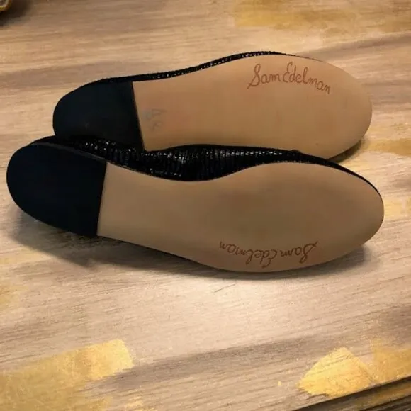 SAM EDELMAN Felicia Ballet Flats Metallic Black Embossed Leather SZ 6 New