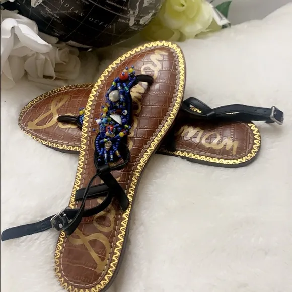 Sam Edelman Gabrielle Beaded Shell T Strap Thong Sandals