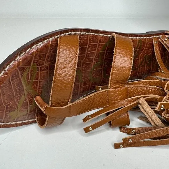Sam Edelman Gardenia Sandals Womens 6.5 Cognac Gladiator Strappy Fringe Festival